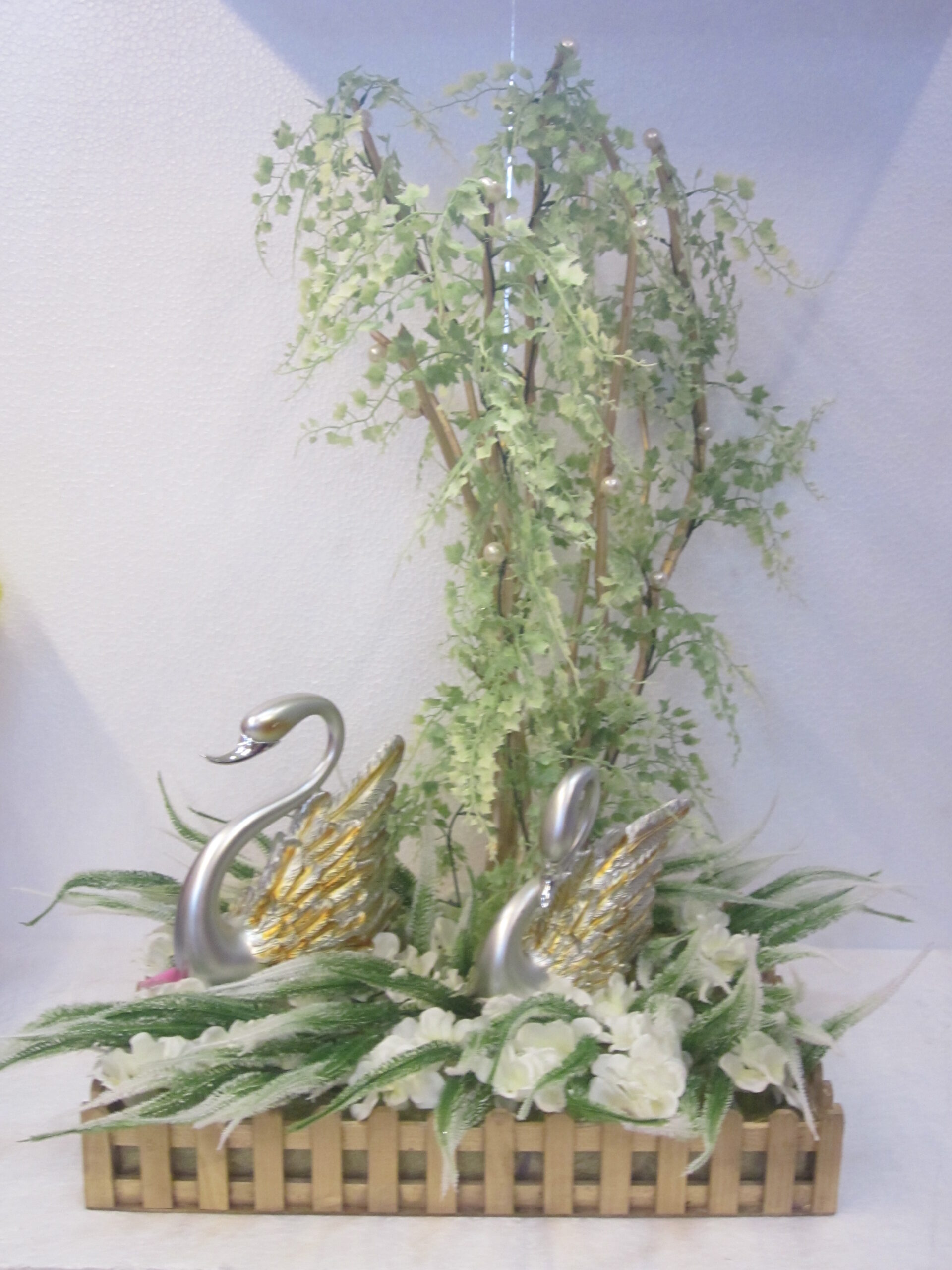 Artificial Flower Arrangement with one pair Swan